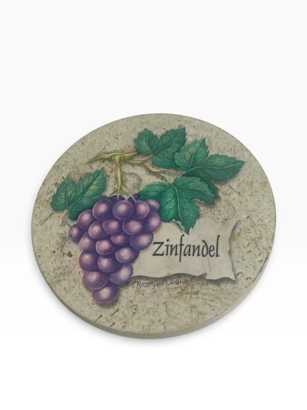 Vintage E. Rosenfeld Frank Ceramic Wine Coasters Set of 4 with Wood Caddy Holder